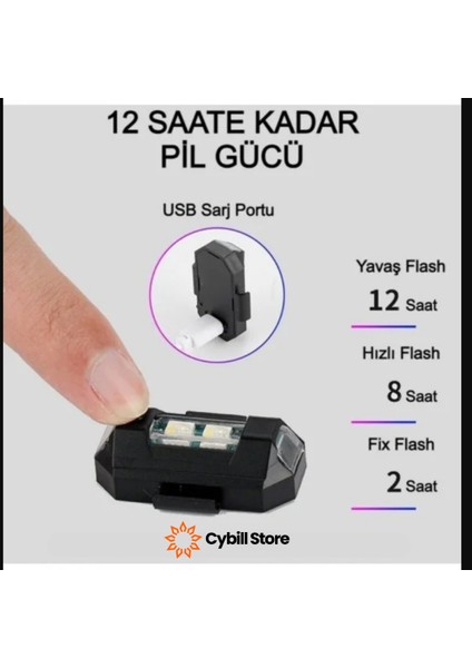 Kumandalı Çakarlı Şarjlı 7 Renk ve 20 Modlu 2 Adet Mini LED Işık Drone Motorsiklet Araba Bisiklet Işığı