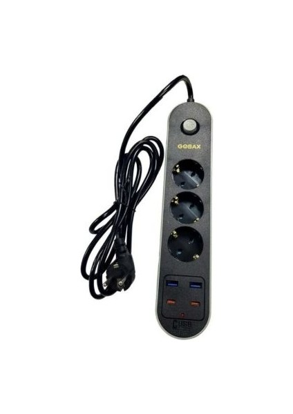 Gobax MG-106 2x USB 2x Type-C Çıkışlı 3lü 2 M Metre Çocuk Akım Korumalı Priz