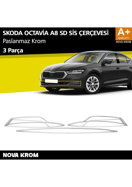 Skoda Octavia A8 Krom Sis Çerçevesi 3 Prç. 2020 Üzeri
