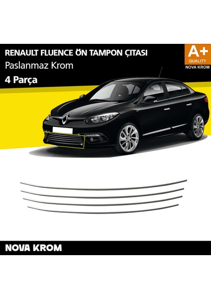 Renault Fluence Krom Ön Tampon Çıtası 4 Prç. 2013 Üzeri Makyajlı