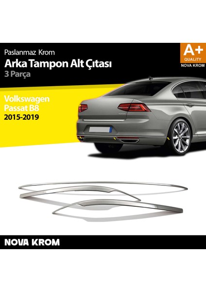 Vw Passat B8 Krom Arka Tampon Alt Çıtası 3 Parça 2015-2019