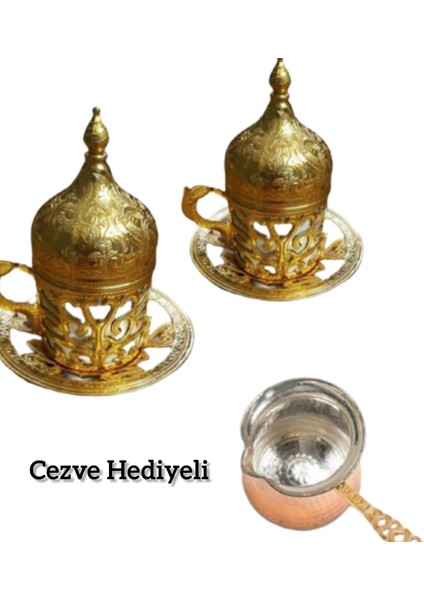 2 Adet Gold Sarmaşık Fincan Takımı - Cezve Hediyeli