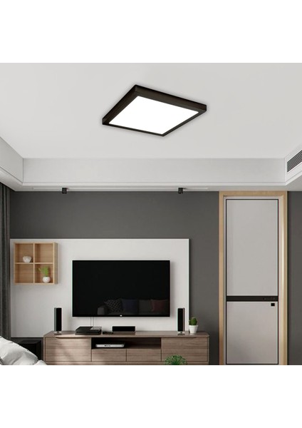 Adaledmodern Tavana Sıfır Panel LED Avize 24 W Sıva Üstü Kare 3200 Gün Işığı Siyah Metal Kasa