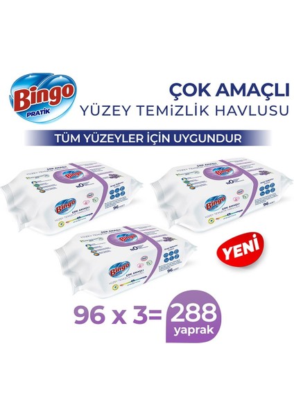 Yüzey Temizlik Havlusu Lavanta 3 x 96'lı