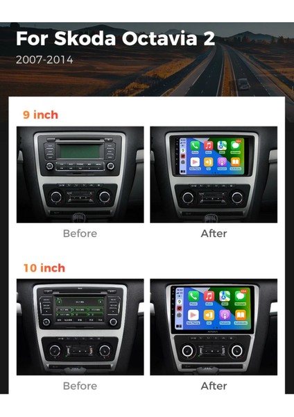 Skoda Octavia Android Multimedya 2008-2012 Carplay 2GB-32GB 10 Inc Hd IPS Kamera Hediyeli