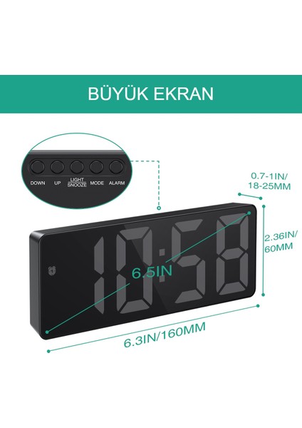 LED Ayna Dijital Masa Saati, Elektronik Çalar Saat, Takvim Termometre, Parlaklık, Erteleme Fonksiyon