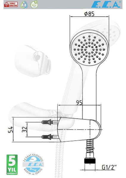 Eca Spil El Duş Başlık Seti 2 Mafsal Banyo Üst Takım 1 Fonksiyon 102117336