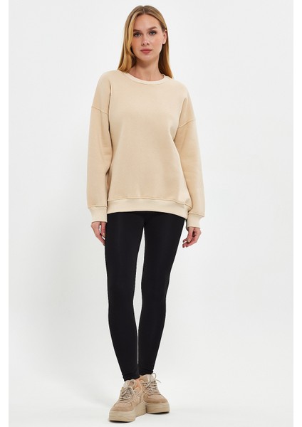 Bej Sweatshirt, Oversize Sweatshirt, Kadın Sweatshirt, Bisiklet Yaka Sweatshirt modelleri