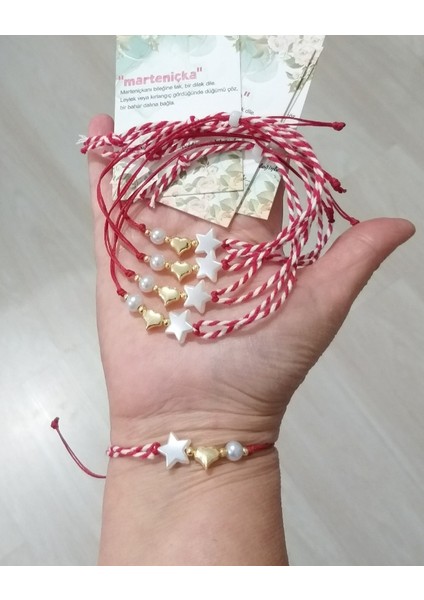Beş Adet Marteniçka Kartlı Kalpli Yıldızlı Inci Boncuklu Marteniçka Bileklik