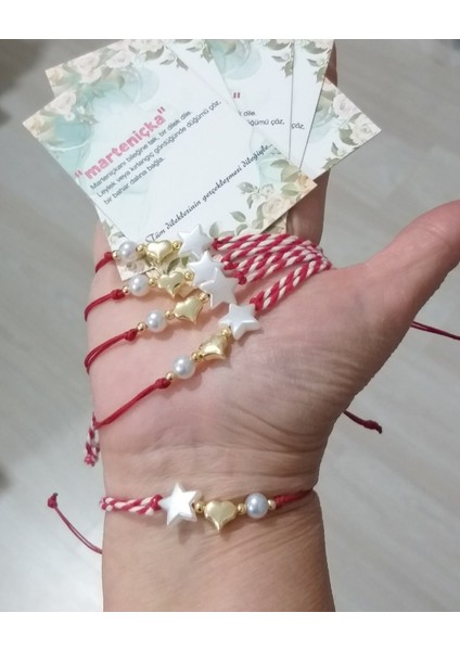 Beş Adet Marteniçka Kartlı Kalpli Yıldızlı Inci Boncuklu Marteniçka Bileklik fırsatları
