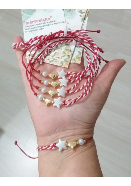 Beş Adet Marteniçka Kartlı Kalpli Yıldızlı Inci Boncuklu Marteniçka Bileklik indirimleri