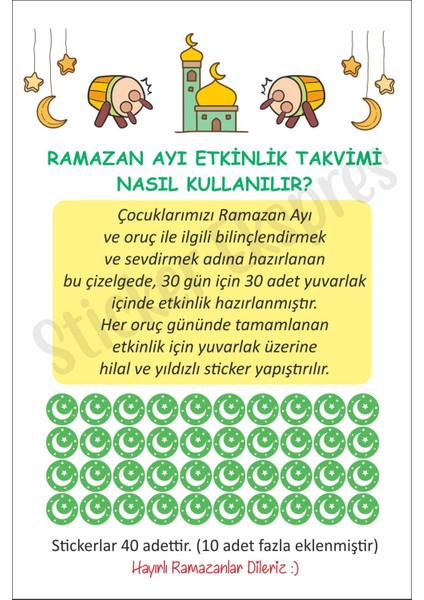 Çocuklar Için Ramazan Ayı Etkinlik Takvimi Oruç Çizelgesi Duvar Kapı Cam Sticker Seti