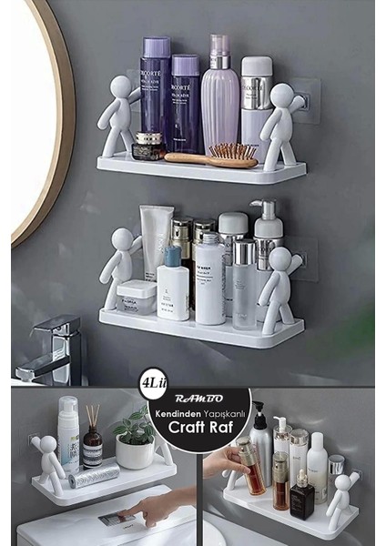 4lü Kendinden Yapışkanlı Craft Banyo Rafı Baharatlık Mutfak Organizer