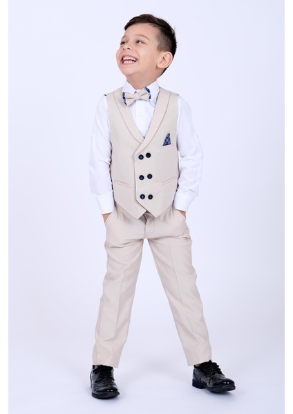 Krem Mendil Detaylı Erkek Çocuk Smokin Takım fiyatları