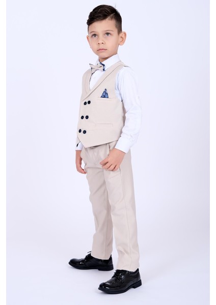 Krem Mendil Detaylı Erkek Çocuk Smokin Takım indirimleri