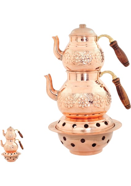 Papatya Desenli Bakır Caydanlık Takımı & Balkon Sefası Bakır demlik , Geleneksel çaydanlık,El yapımı çaydanlık