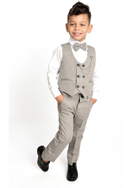 Gri Zincir Detaylı Erkek Çocuk Smokin Takım modelleri