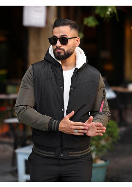 Erkek Düğmeli Kürk Kapşonlu Mont modelleri