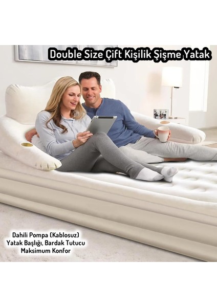 - Double King Başlıklı Otomatik Şişen Dahili Pompalı Çift Kişilik Şişme Yatak - 203*152*40CM fiyatları