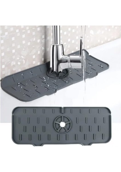 Silikon Su Emici Musluk Matı, Katlanabilir Lavabo Kenarı Kurutma Matı (Gri)