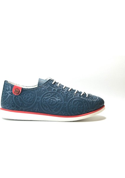 211 Hakiki Deri Mavi Lastik Bağ Casual Kız Çocuk Ayakkabı