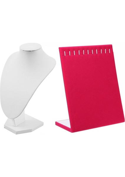 Adet Takı Sergisi: 1 Adet Portre Modeli Kolye Ekranı Fotoğraf Sahne Beyaz ve 1 Adet 11 Kanca Kadife Takı Rafı Küpe Bileklik Kolye Tutucu Ekranı, Gül Kırmızı (Yurt Dışından) fiyatları