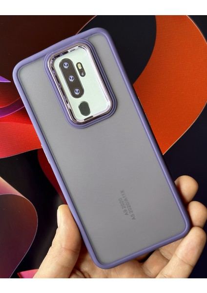 Oppo A9 2020 Kılıf Metal Çerçeve Hassas Butonlu Renkli Buzlu Şeffaf Transparan Kapak