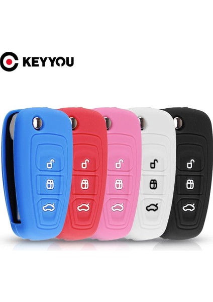 Siyah Keyyou 3 Düğme Ford Ranger C-Max Odak Galaxy Mondeo Transit Tourneo Özel Silikon Araba Uzaktan Anahtarlık Kapak Kılıf (Yurt Dışından)