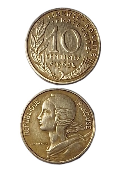 Fransa 10 Centimes Yabanci Madeni Para. Antika Para.