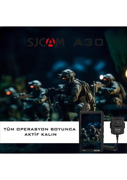 A30 Vücut Kamerası 16X Dijital Zoom Tak-Çıkar 64GB Dahili Hafıza Güvenlik Polis Ekipmanı IP64 FullHD Video 4” Dokunmatik Ekran 5800mAh Ultra Geniş Batarya 12MP Siyah modelleri