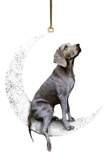 F Araba Dikiz Aynası Kolye Köpek Kolye Ayda Oturan Sevimli Teddy Köpek Asılı Süsleme Anahtarlık Kolye Noel Dekor (Yurt Dışından)