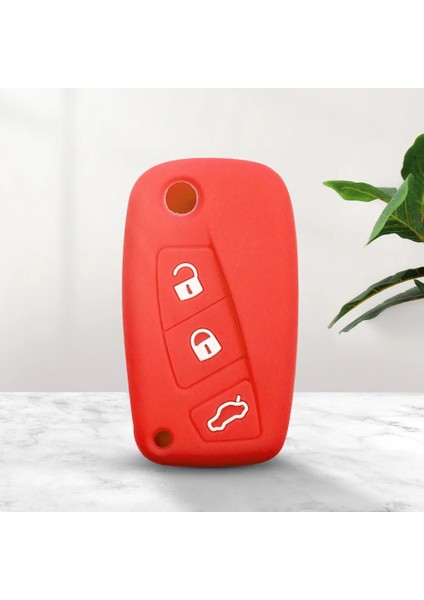 Kırmızı Keyyou Fıat Panda Stilo Punto Ducato Doblo Minibüs Grande Brav Fob Silikon Kauçuk Araba Anahtarı Kapağı Kılıf 3 Düğmeler (Yurt Dışından)