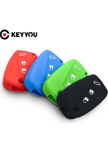 Kırmızı Keyyou Fıat Panda Stilo Punto Ducato Doblo Minibüs Grande Brav Fob Silikon Kauçuk Araba Anahtarı Kapağı Kılıf 3 Düğmeler (Yurt Dışından) modelleri