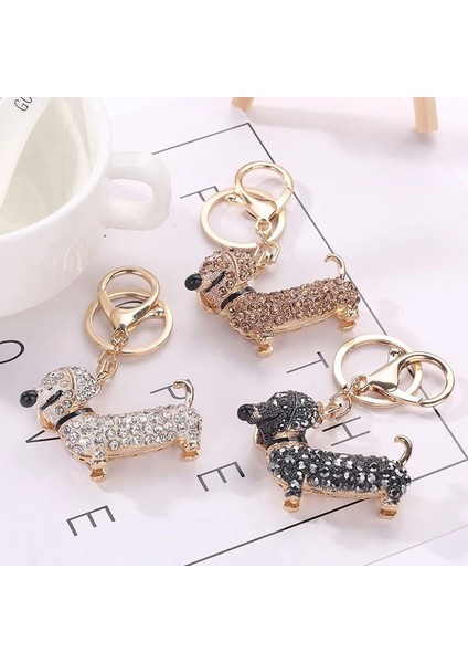 Beyaz Moda Köpek Dachshund Araba Anahtarlık Anahtarlık Charm Kolye Tuşları Tutucu Anahtarlık Kadın Kız Hediye Araba Styling Iç Aksesuarlar (Yurt Dışından) fırsatları