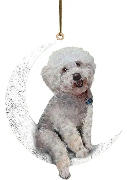 H Araba Dikiz Aynası Kolye Köpek Kolye Ayda Oturan Sevimli Teddy Köpek Asılı Süsleme Anahtarlık Kolye Noel Dekor (Yurt Dışından)