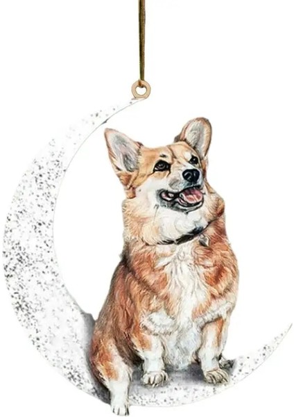 H Araba Dikiz Aynası Kolye Köpek Kolye Ayda Oturan Sevimli Teddy Köpek Asılı Süsleme Anahtarlık Kolye Noel Dekor (Yurt Dışından) modelleri