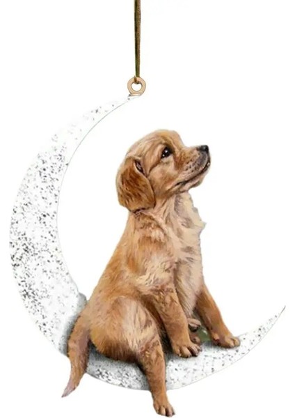 H Araba Dikiz Aynası Kolye Köpek Kolye Ayda Oturan Sevimli Teddy Köpek Asılı Süsleme Anahtarlık Kolye Noel Dekor (Yurt Dışından) indirimleri