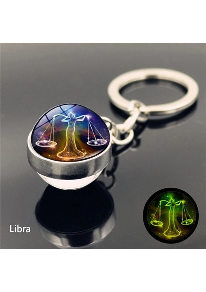 Terazi 12 Takımyıldızı Aydınlık Anahtarlık Cam Top Kolye Zodyak Anahtarlık Karanlıkta Glow Anahtarlık Tutucu Erkek Kadın Doğum Günü Hediyesi (Yurt Dışından)