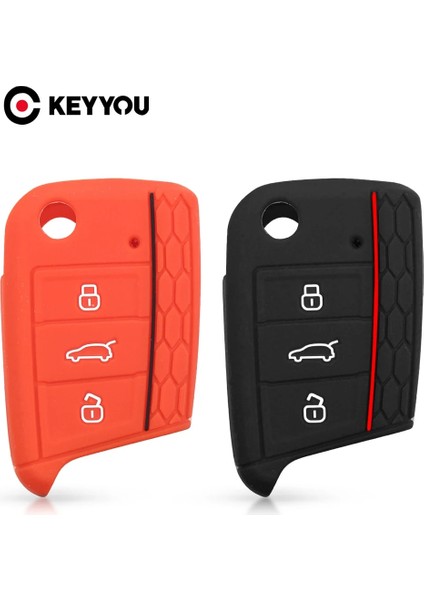 Siyah Keeyou Araba-Styling Silikon Araba Anahtarı Kapağı Kılıf Volkswagen Vw Golf 7 Mk7 Skoda Octavia A7 Seat Leon Ibiza Fob 3 Düğmeler (Yurt Dışından) fırsatları