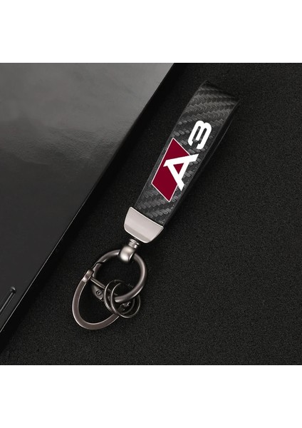 Siyah Araba Yüksek Dereceli Karbon Fiber Deri Araba Keycha Derece Dönen At Nalı Anahtarlıklar Audi Av 8y A4 B6 B7 B8 B9 Araba (Yurt Dışından)