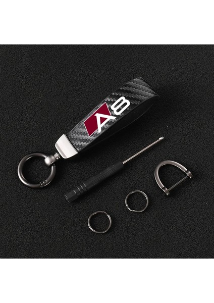 Siyah Araba Yüksek Dereceli Karbon Fiber Deri Araba Keycha Derece Dönen At Nalı Anahtarlıklar Audi Av 8y A4 B6 B7 B8 B9 Araba (Yurt Dışından) modelleri