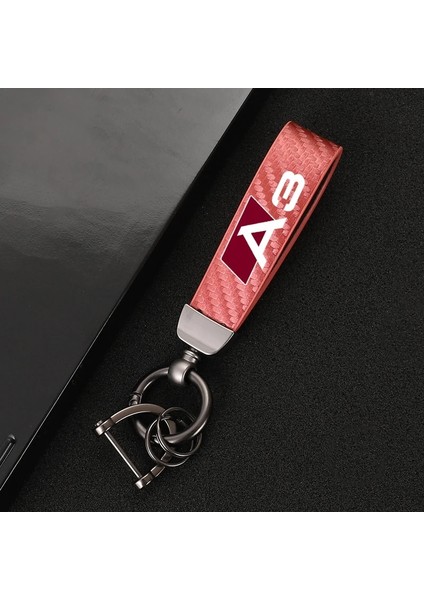Siyah Araba Yüksek Dereceli Karbon Fiber Deri Araba Keycha Derece Dönen At Nalı Anahtarlıklar Audi Av 8y A4 B6 B7 B8 B9 Araba (Yurt Dışından) fırsatları
