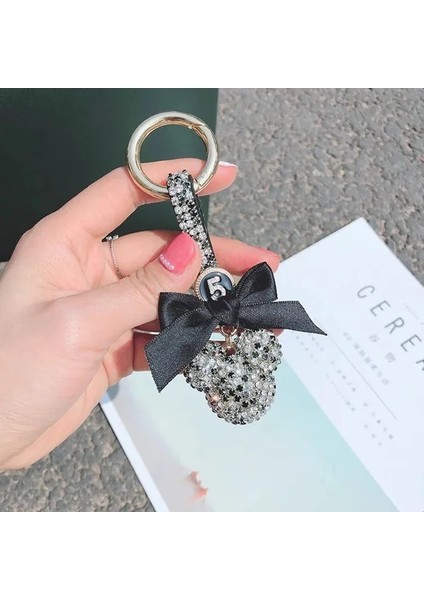 Mickey-Siyah Elmas Delme Gofret Topu Araba Anahtarlık Bayanlar Hediye Mickey Bow Taklidi Çanta Kolye Araba Anahtarlık Iç Aksesuarlar (Yurt Dışından)