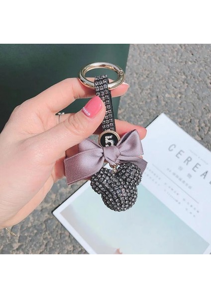 Mickey-Siyah Elmas Delme Gofret Topu Araba Anahtarlık Bayanlar Hediye Mickey Bow Taklidi Çanta Kolye Araba Anahtarlık Iç Aksesuarlar (Yurt Dışından) modelleri