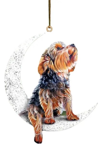 C Araba Dikiz Aynası Kolye Köpek Kolye Ayda Oturan Sevimli Teddy Köpek Asılı Süsleme Anahtarlık Kolye Noel Dekor (Yurt Dışından)