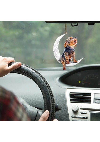 C Araba Dikiz Aynası Kolye Köpek Kolye Ayda Oturan Sevimli Teddy Köpek Asılı Süsleme Anahtarlık Kolye Noel Dekor (Yurt Dışından) fiyatları