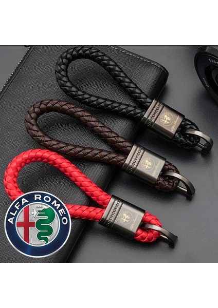 Mavi Deri Örgülü Halat Anahtarlık Alfa Romeo Giulia Giulietta Ito Stelvio Ar Styling Anahtarlık Anahtarlık (Yurt Dışından)