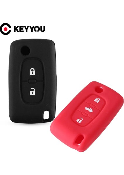 2 Düğme Siyah Keyyou Silikon Düğme Uzaktan Çevirme Anahtar Kapak Kılıf Fob Peugeot Citroe Için (Yurt Dışından) modelleri