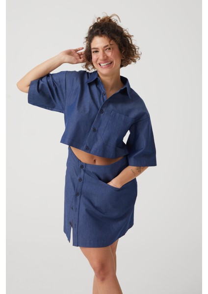 Indigo Mavi Denim Crop Elbise fiyatları