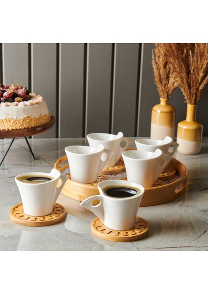 Belina 12 Parça Bambu Tabaklı Çay Fincan Takımı - Beyaz